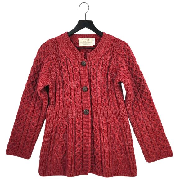 Aran Sweater Market Sweaters - Aran Sweater Market Cardigan Cable Knit Womens XS Red Ireland Wool Fisherman